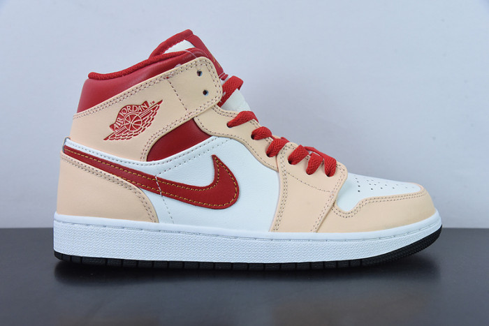 Jordan 1 Mid Light Curry Cardinal (GS) - 554725-201